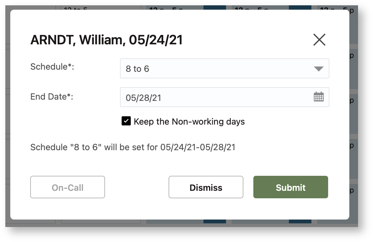 This image shows the Schedule dialog box with the Keep Non-working days check box