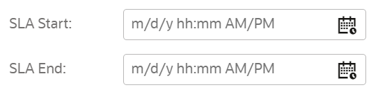 This image shows the date and time editor in the SLA Start and SLA End fields.