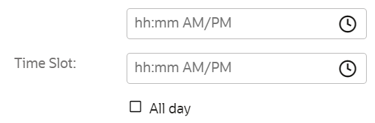 This image shows the time editor and 'All day' check box in the Time Slot field.