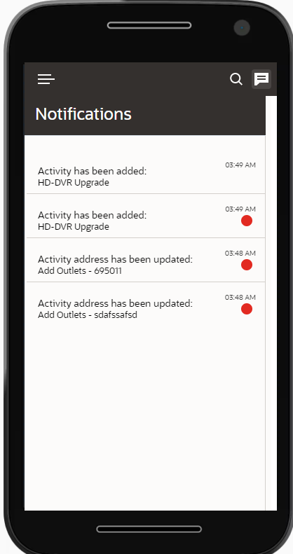 This image shows the notifications in the installed app when Collaboration is not configured.