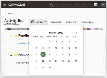 Date editor on the Activity List page
