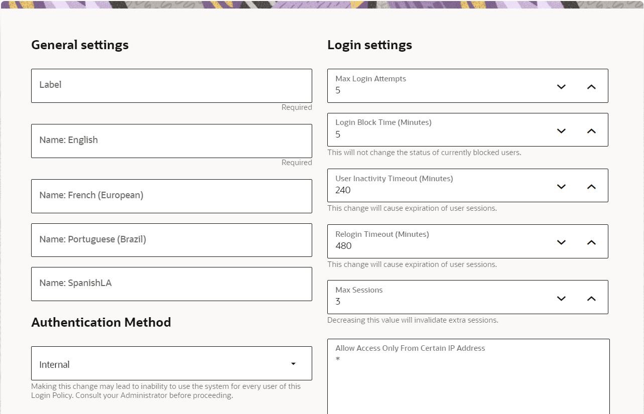 Add Policy page that is displayed as a form