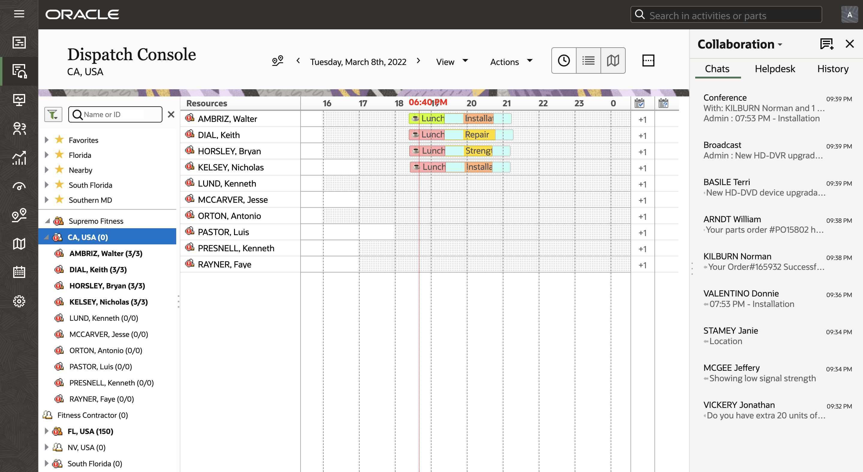 Collaboration window showing the Chats, Helpdesk, and History tabs on a large screen device