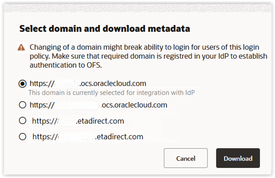 Warning message while changing a domain