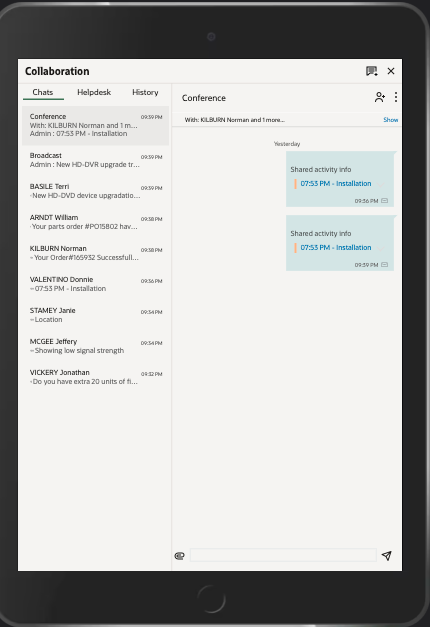 Collaboration window displayed in a single pane