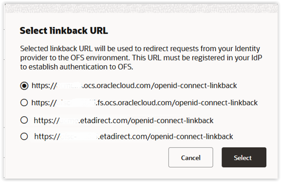 Select linkback URL dialog box