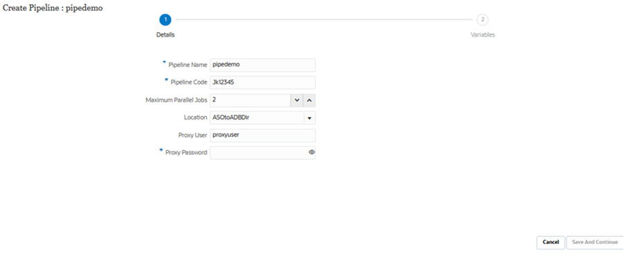 Image Shows The Create Pipeline Page.