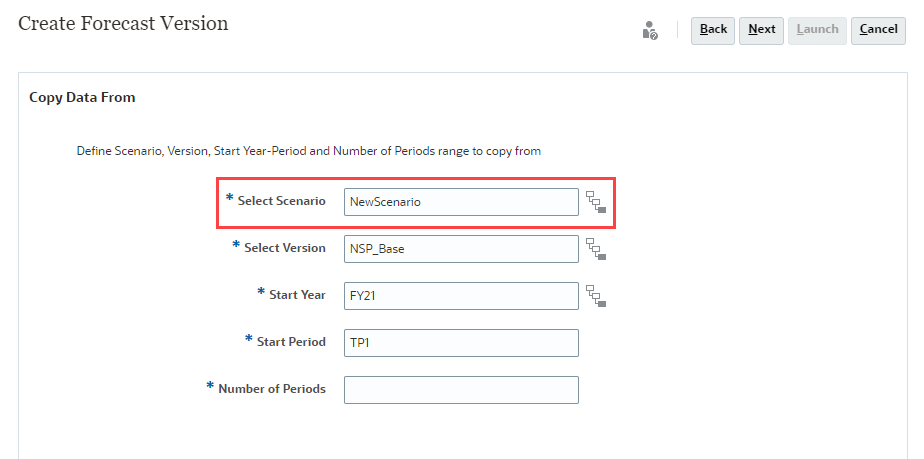 A page in the Version Builder wizard with the Select Scenario field highlighted