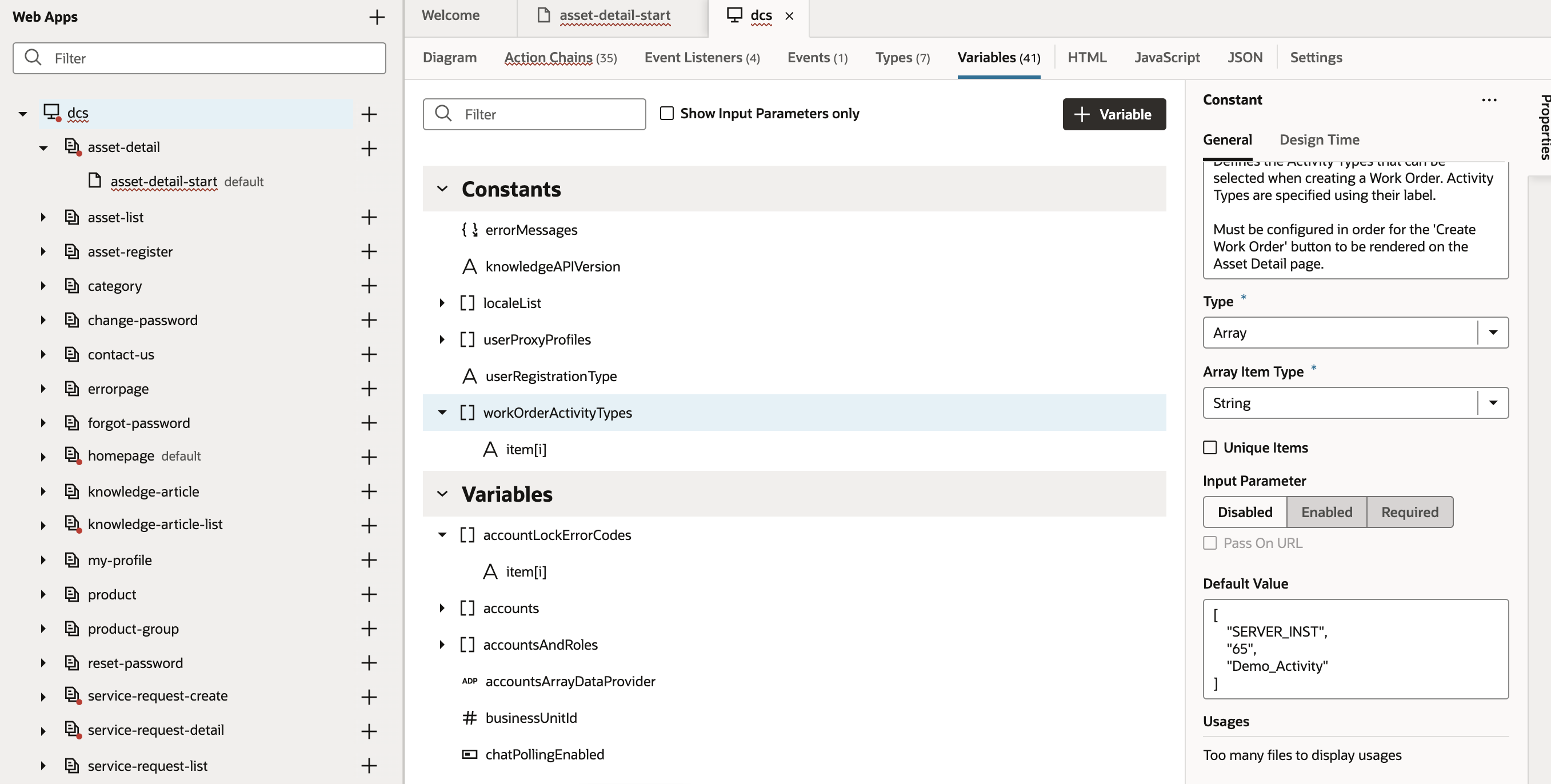 Set Default Value to a list of Activity Types in your DCS application