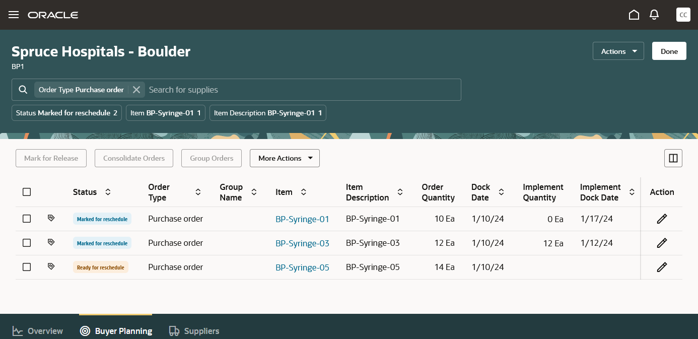 Reschedule Purchase Orders on the Buyer Planning Page