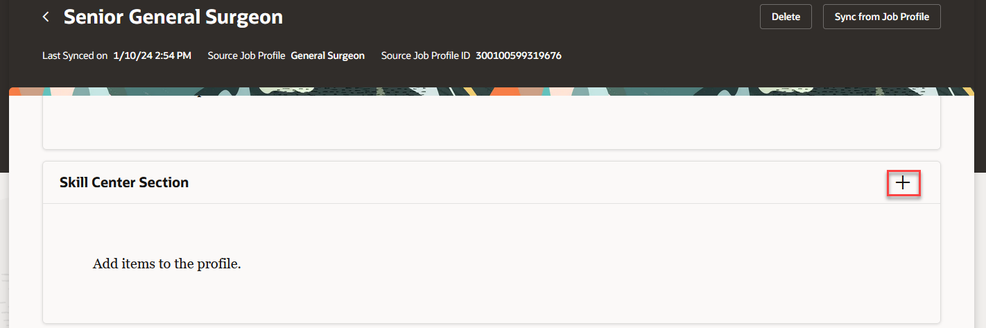 Skills Center Section in Position Profile