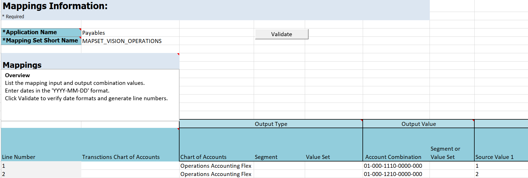 Chart Of Accounts Mapping Template