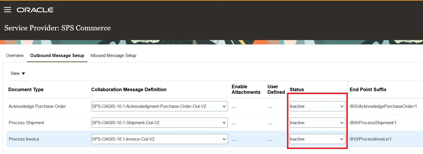 Screen capture that shows the outbound message setup.