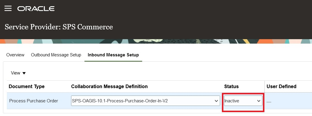 Screen capture that shows the inbound message setup.