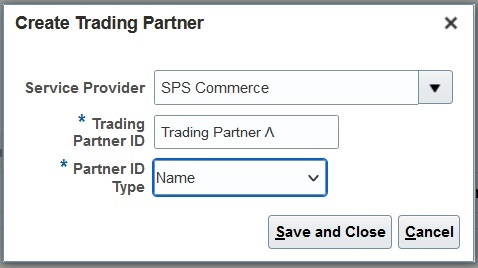 Screen capture that shows how to create a trading partner.