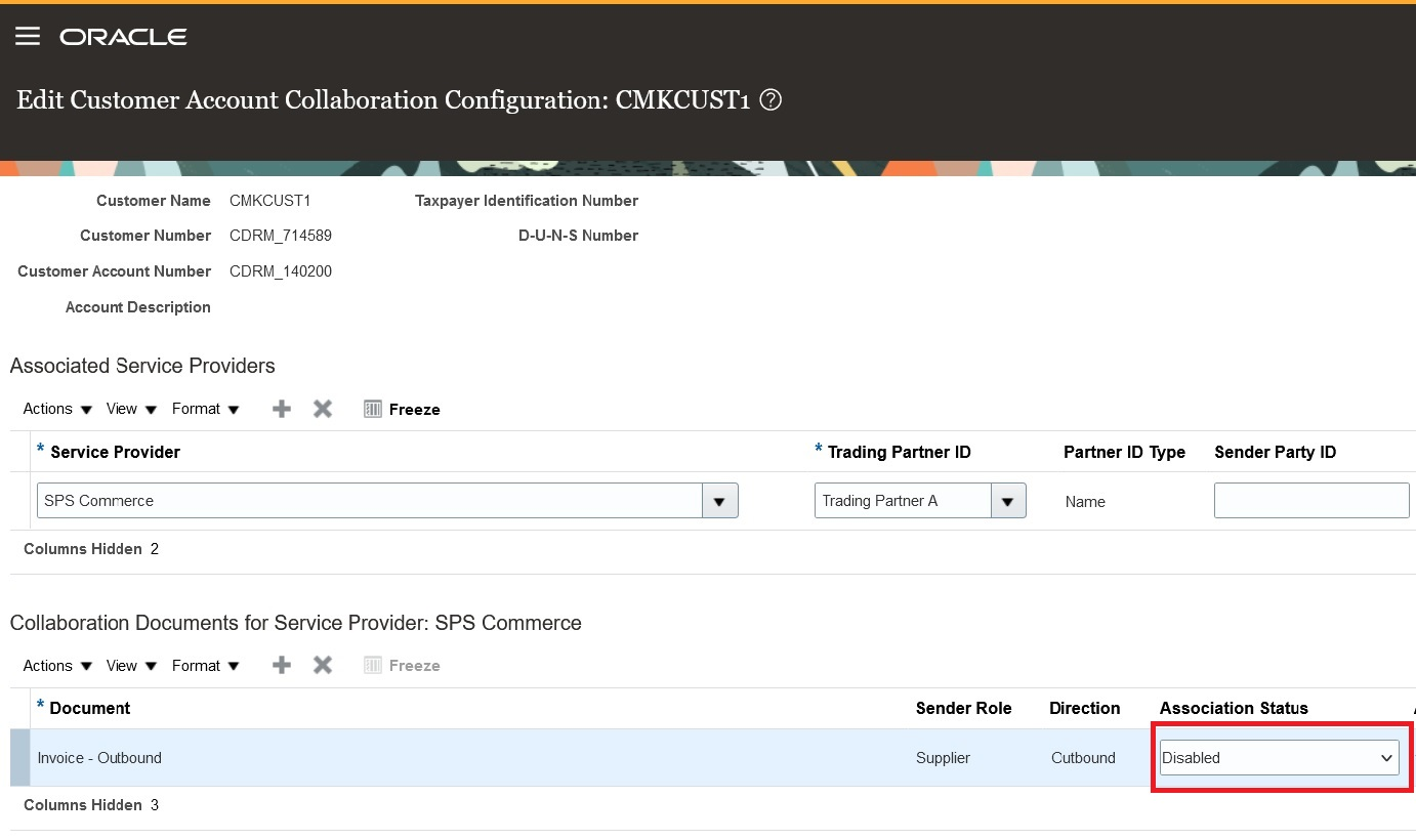 Screen capture that shows the association status for the service provider.