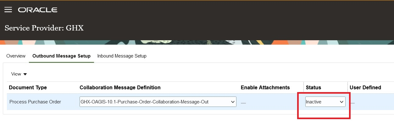 Screen capture that shows the outbound message setup for the service provider.