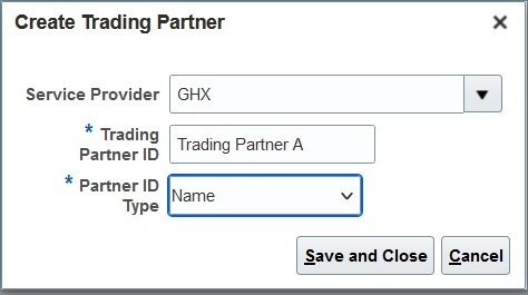 Screen capture that shows how to create a new trading partner.