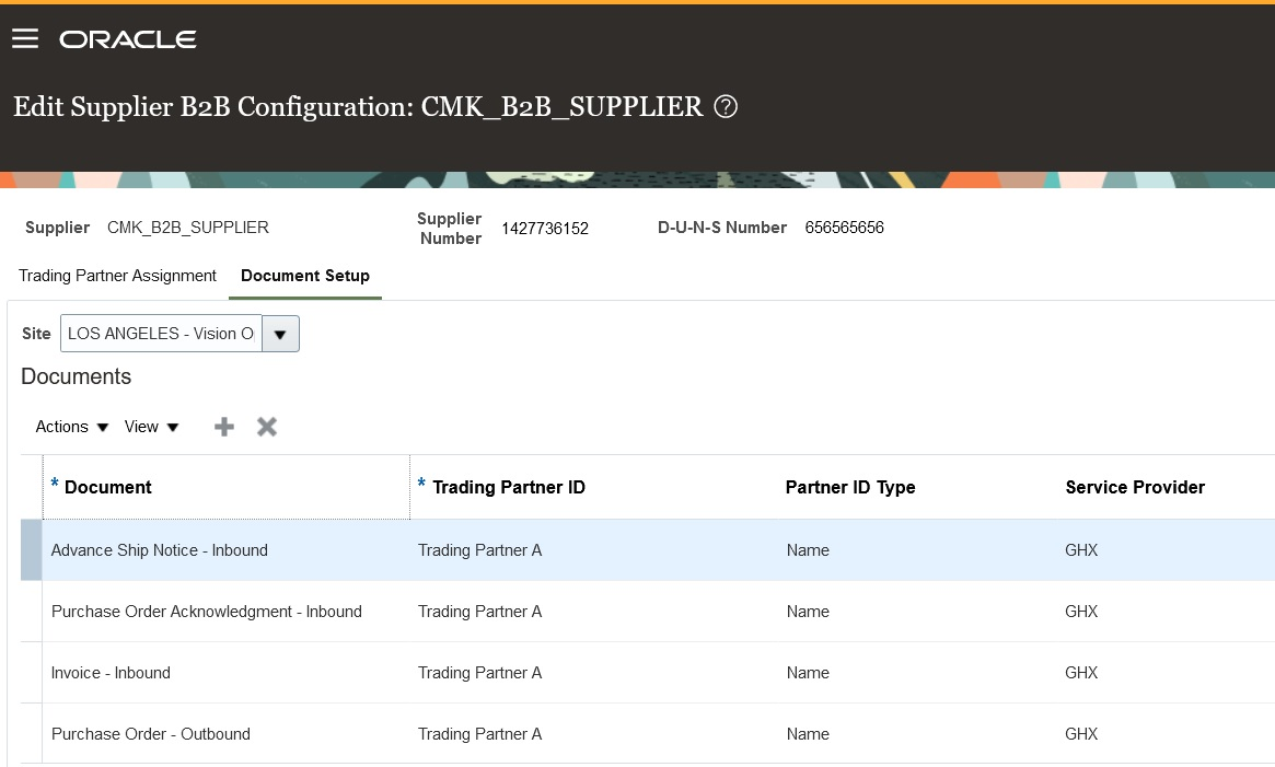 Screen capture that shows the supplier document setup.