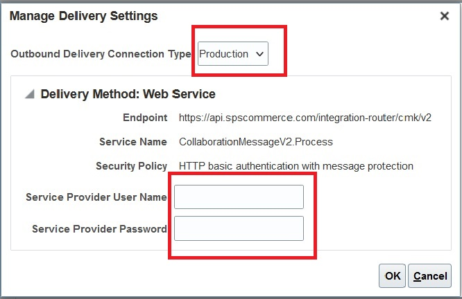 Screen capture that shows how to manage the delivery settings.