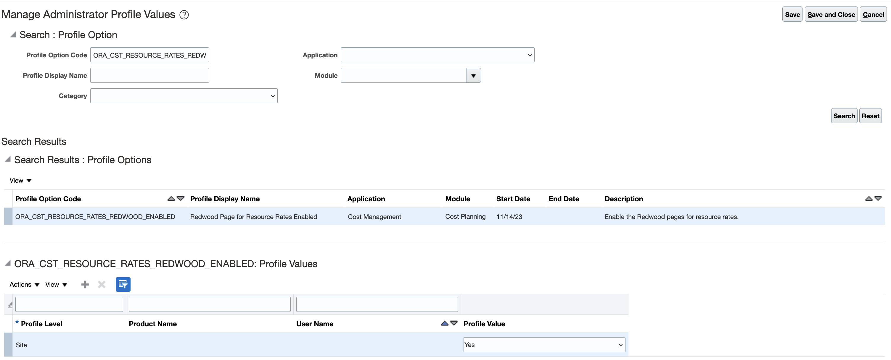 Screenshot displaying the setup profile