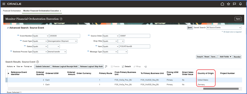 This screenshot shows the attributes when they are captured during the execution transaction