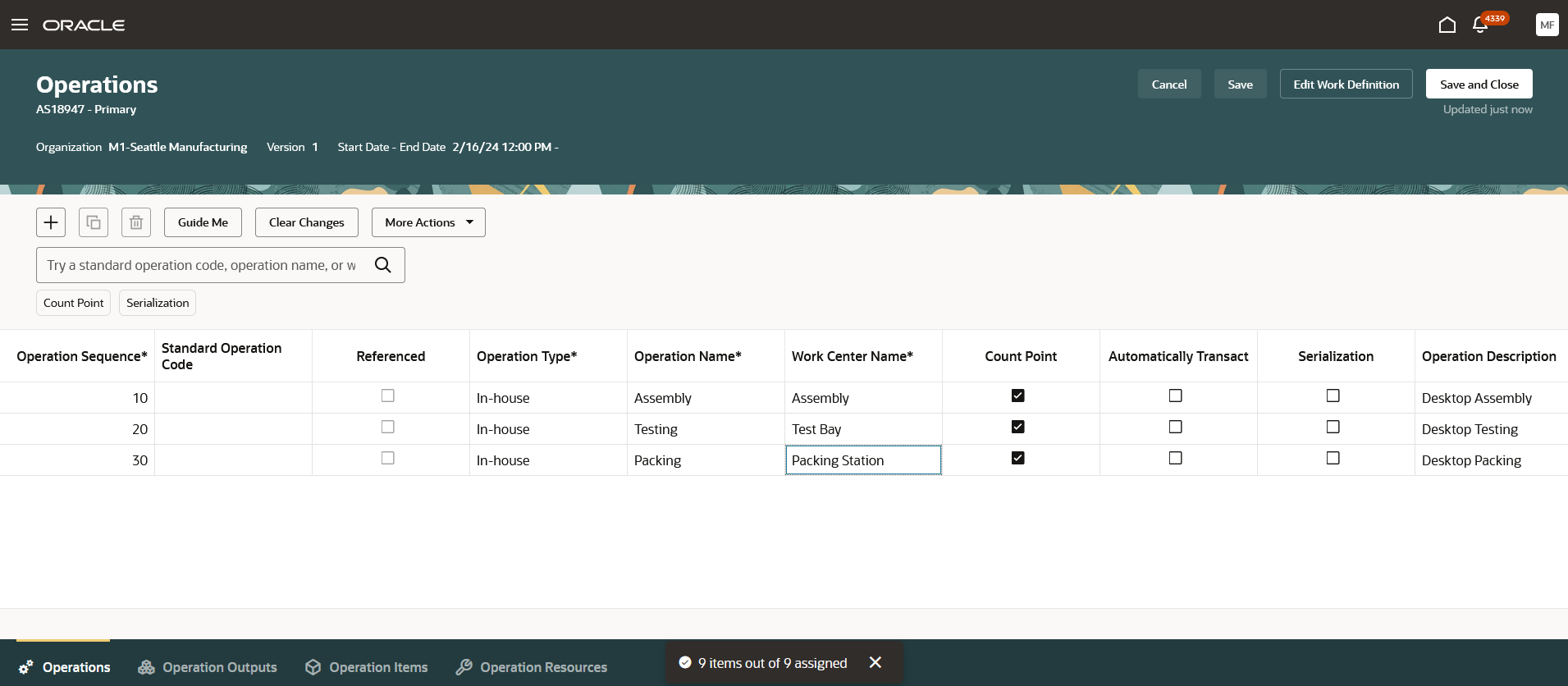 Automatic Assignment of Item Structure Components while creating a Work Definition