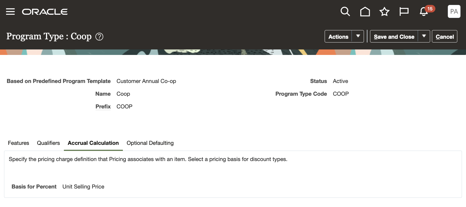 Accrual Calculation Tab of Co-op Program Type