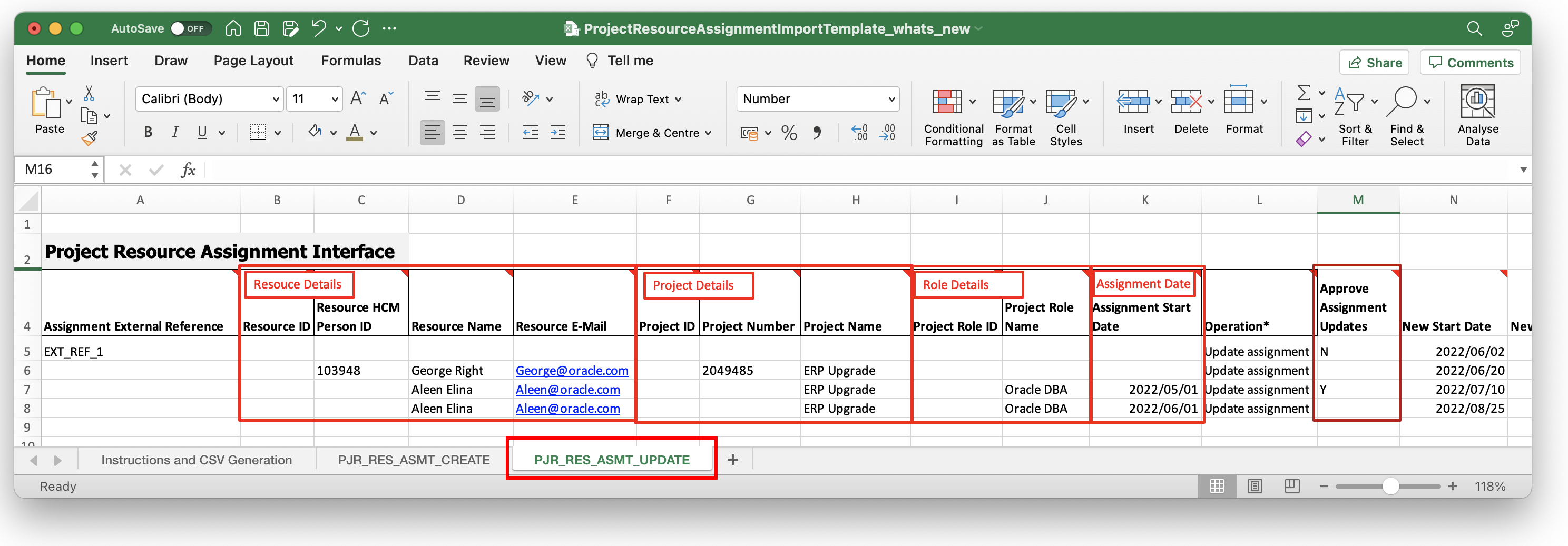 Screenshot of import template for File-Based Data Import