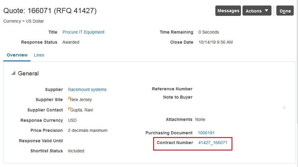 Contract link in response details