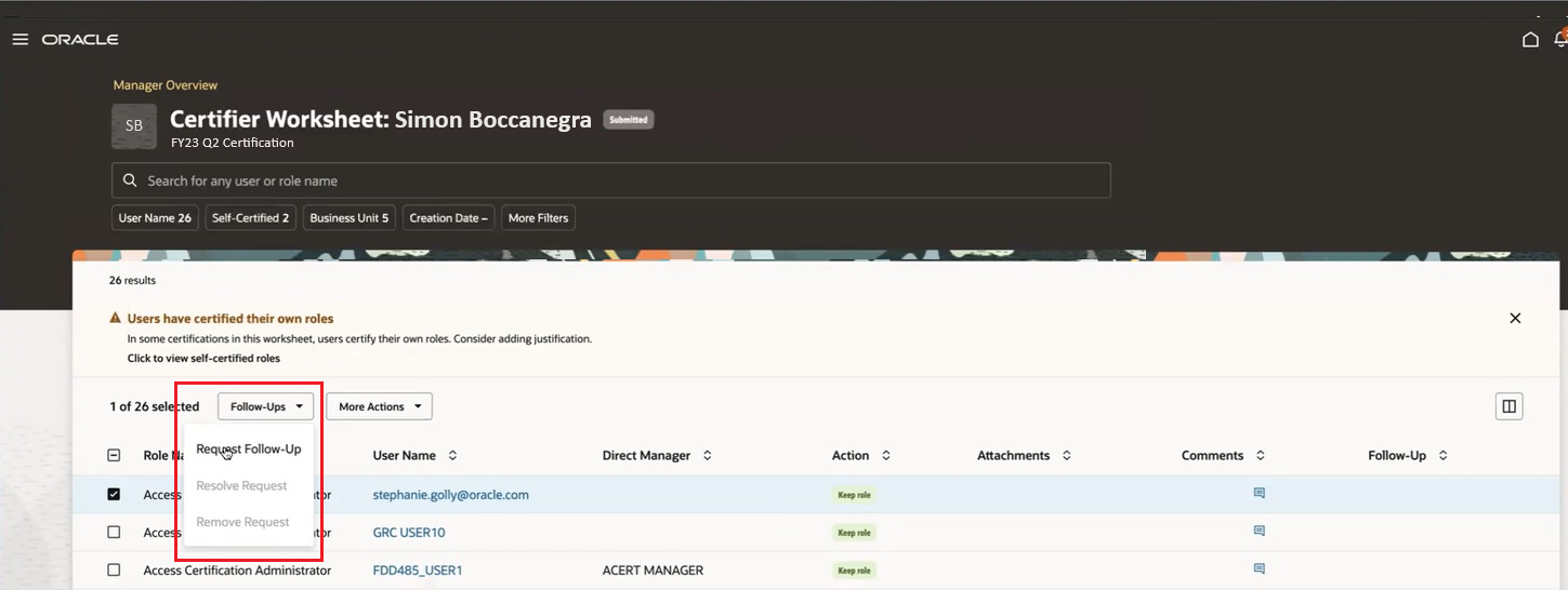 Follow-Up Options for Owners and Role Managers