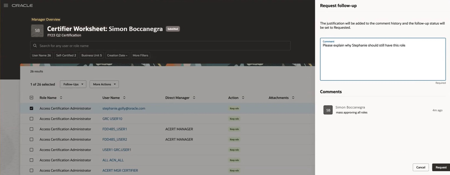 Example of the Request Follow-Up Panel Drawer