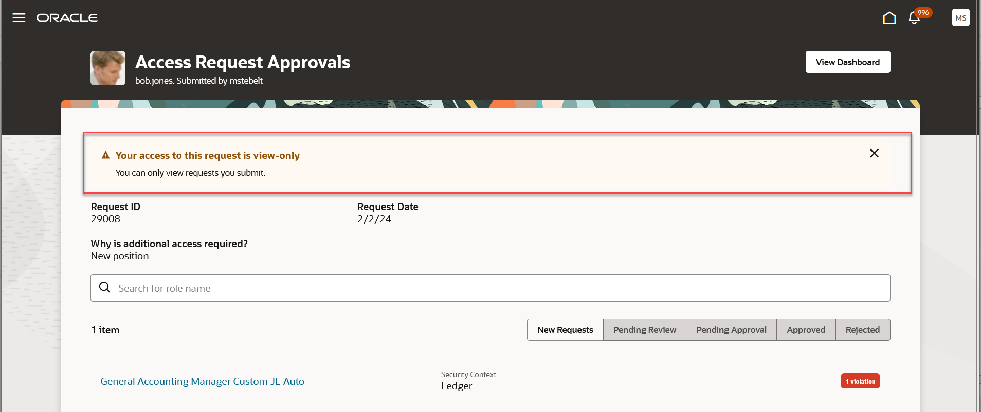 Access Request Approval of Self Request