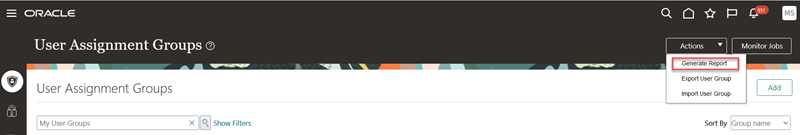 User Group Report Selection