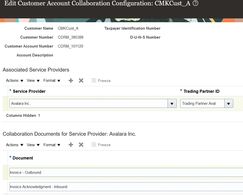 Screen capture that shows how to edit the customer account collaboration configuration.