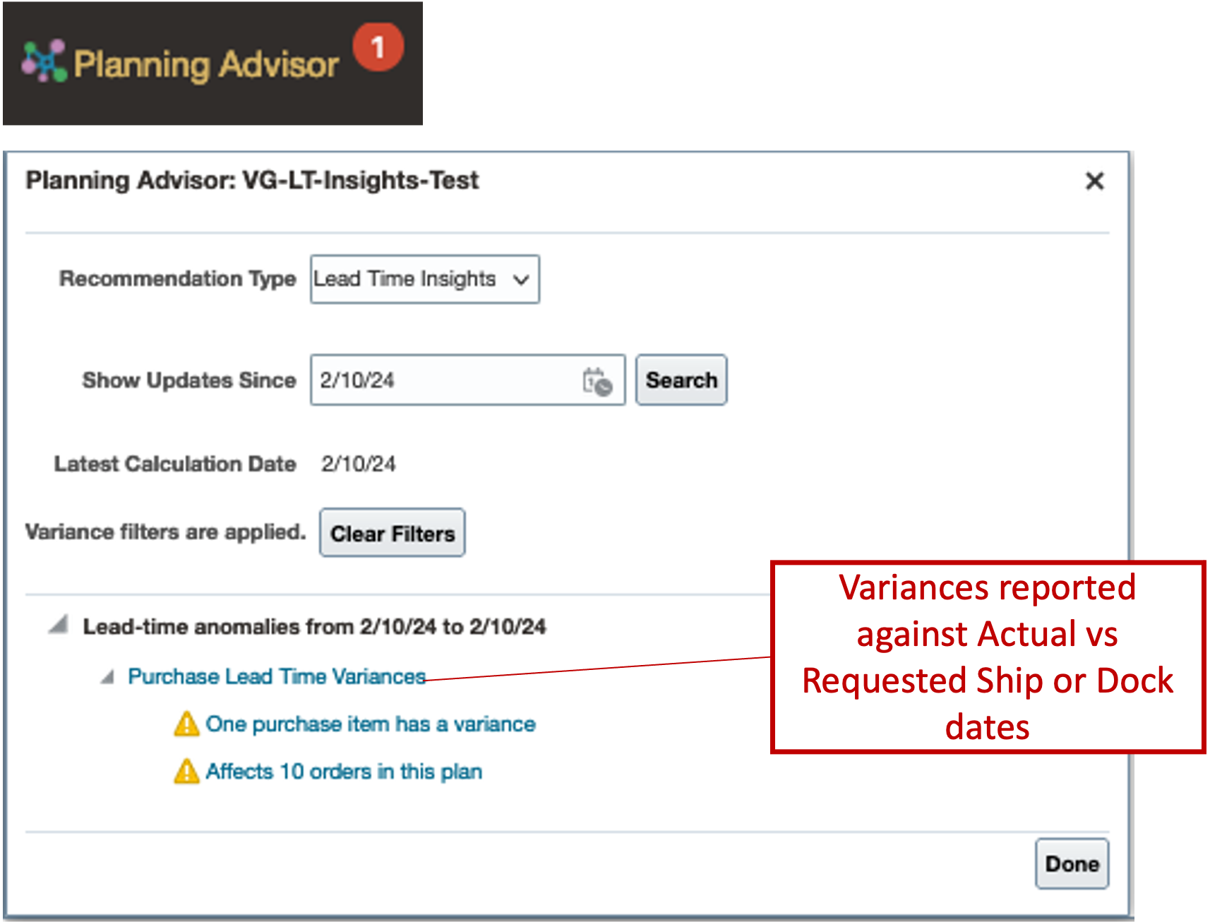 Planning Advisor dialog box