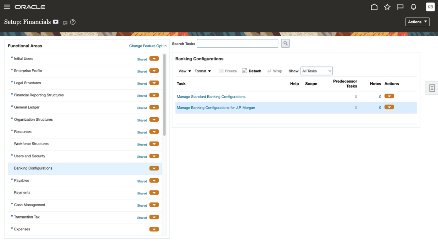 Manage Banking Configurations for J.P. Morgan