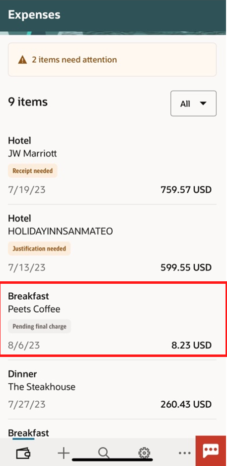 Items needing attention