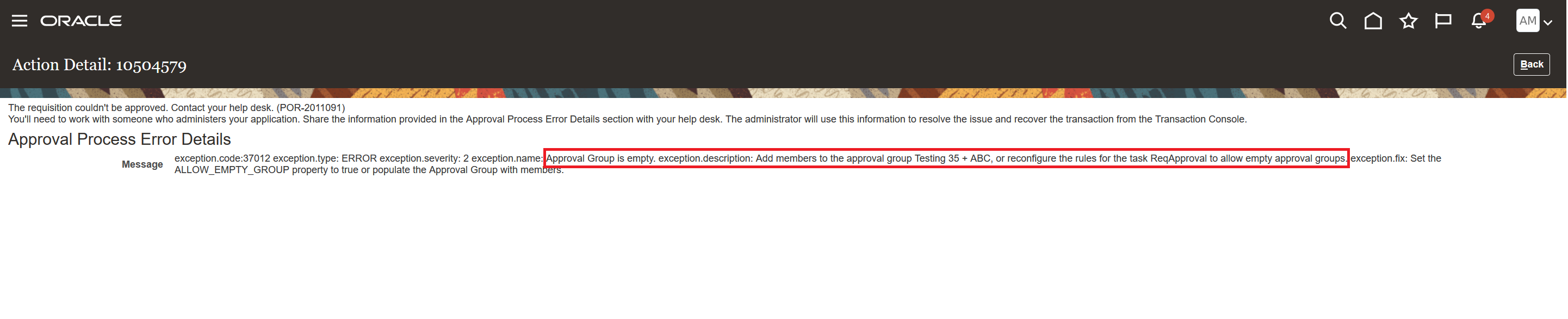 Empty Approval Group