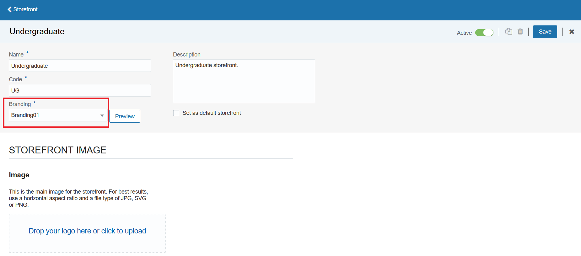 Shows branding style selected for a storefront.