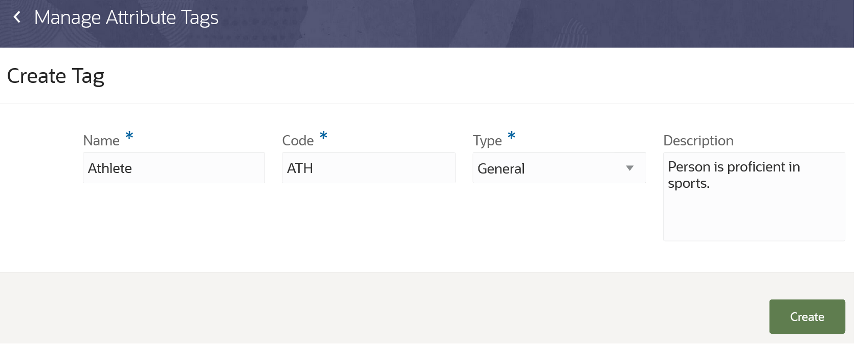 Creating a general type tag named athlete.