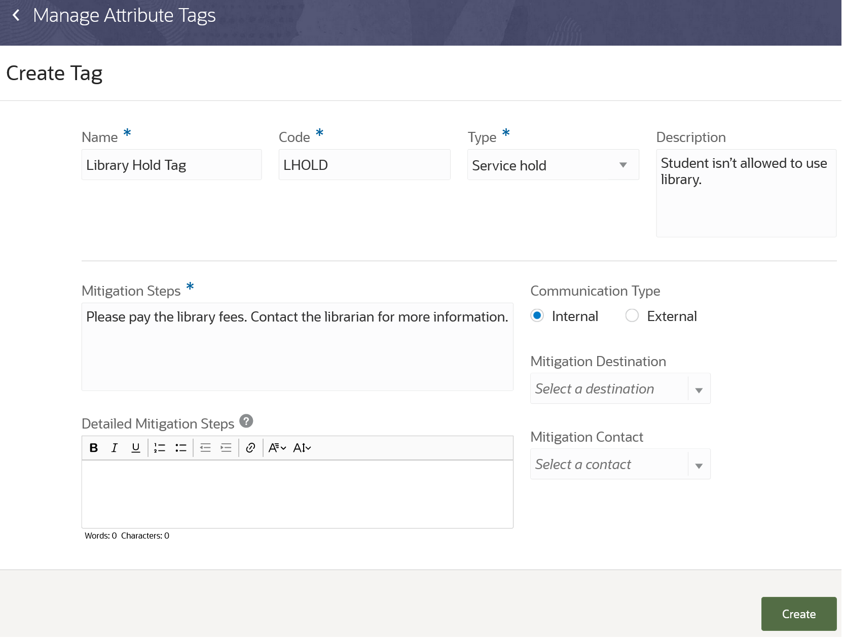 Creating a library service hold tag with information on how to resolve the hold.