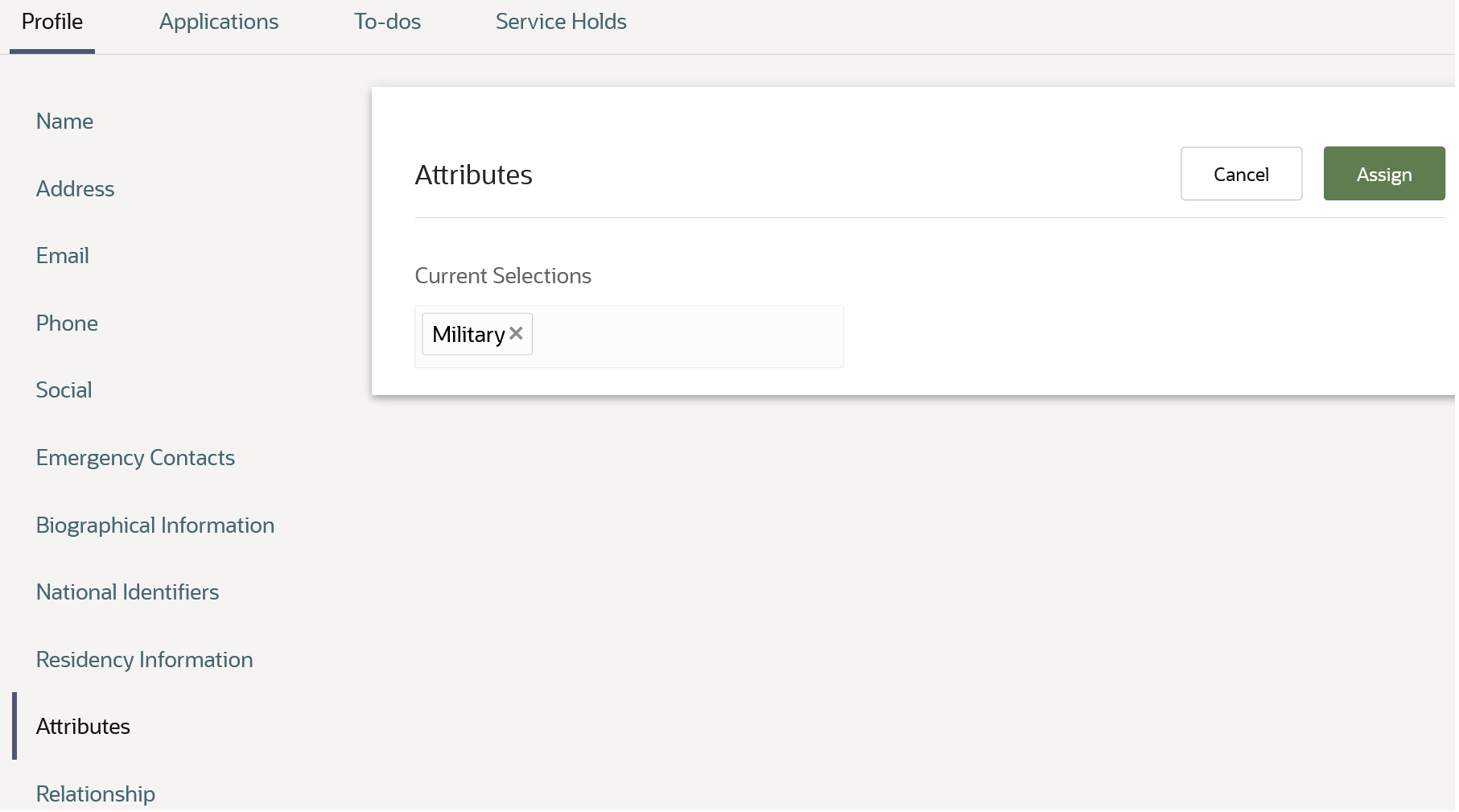 Assigning a general tag to a person profile on the attributes section.