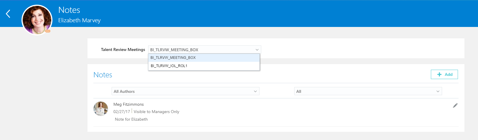 The Notes page that shows the historical meeting notes of the reviewee.