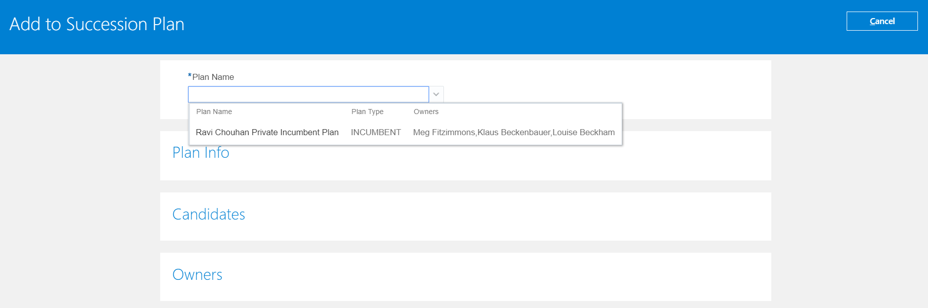 The responsive Add to Succession Plan page