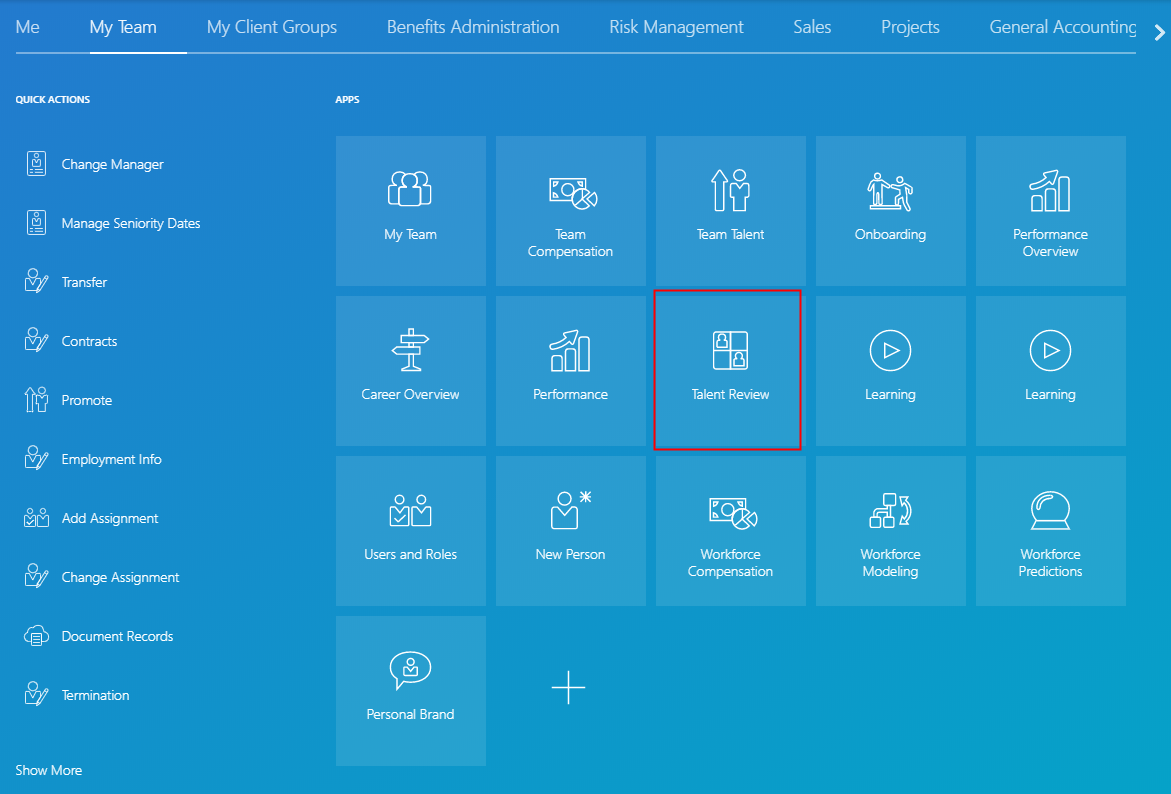 This image shows the Talent Review app under My Team