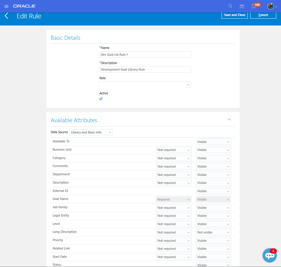 This image shows the different sections on the Edit Rule page. The Library and Basic Info section is selected as the Data Source in the Available Attributes section.