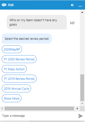 The Ask chat-bot (Oracle Digital Assistant) shows some review periods. 