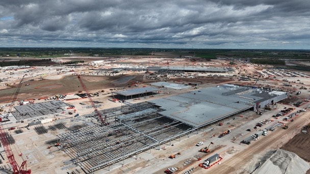 Aerial view of large industrial construction site