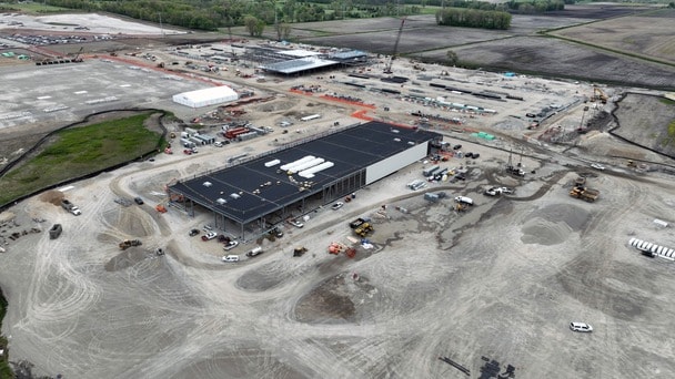 Aerial view of data center construction site